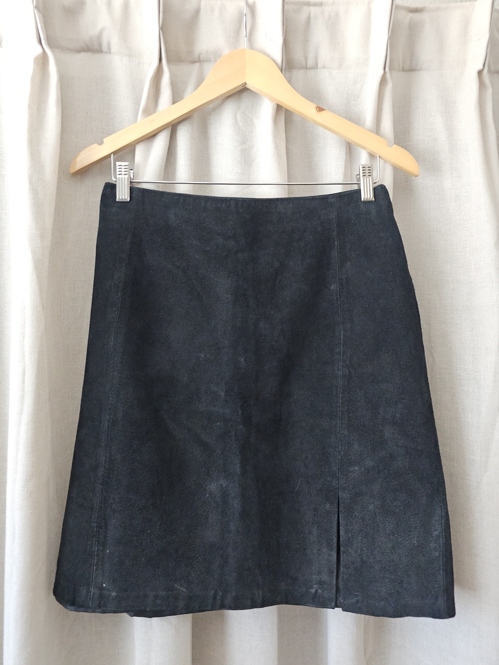 Vintage Black Suede Leather Mini Skirt Size M Minimalist Y2K